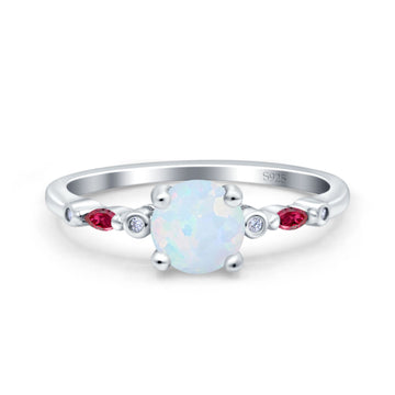 Vintage Style Round Bridal Wedding Ring Marquise Ruby Lab Created White Opal 925 Sterling Silver